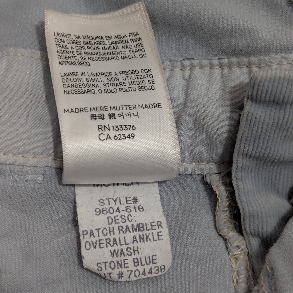 MOTHER Patch Rambler Stone Blue Corduroy Overalls - Picture 12 of 14